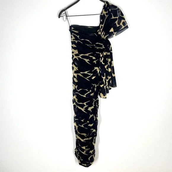 Jean Paul Gaultier Fuzzi Sz M Ruched Mesh Dress One Shoulder Blue Printed - Picture 3 of 9